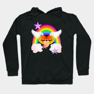 Groovy Winged Lips, Rainbow & Stars - ORANGE Hoodie